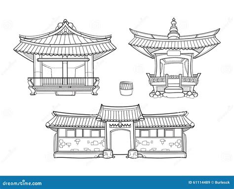 Traditional Hanok Korean House Building Vector Illustration