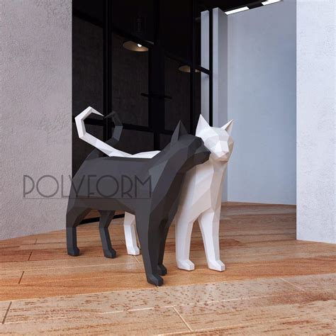 Cats Low Poly Papercraft Pdf Template Craft D Decor Diy Low Poly Diy