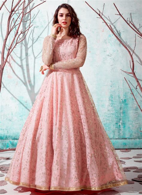 Shop Pink Net Fancy Designer Gown Online 180445