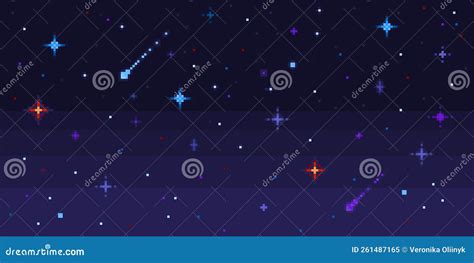 Pixel Art Night Sky Starry Space With Shooting Stars 8 Bit Pixelated