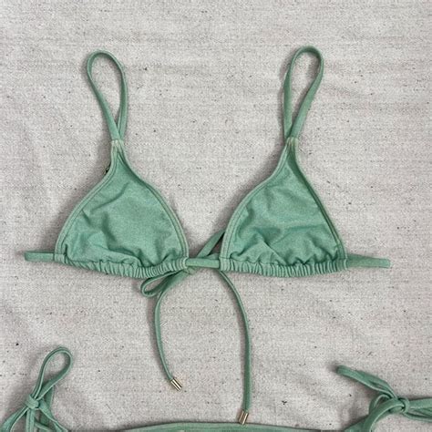 Free People Swim Fp Peony String Tri Bikini Set In Glisten Green Poshmark