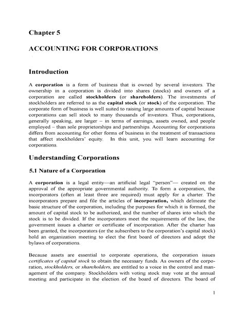 Accounting II - Chapter 5, Accounting for Corporation - Chapter 5 ...