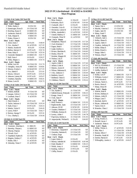 Indian Creek Swim Club Heat Sheets