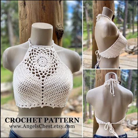 Crochet Halter Top Crop Top Bikini Top Bralette Bohemian Festival Halter By Angelschest