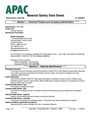 Fillable Online Material Safety Data Sheet Material Name Apac Id