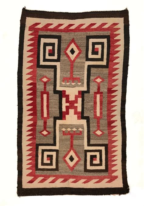 Lot Antique Navajo Storm Pattern Weaving Rug