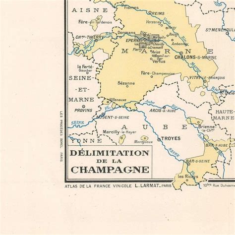 Old Map of Marne River Valley Champagne Vineyards France - Etsy