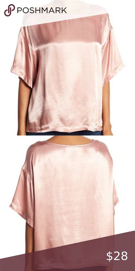 Pink Short Sleeve Relaxed Satin Blouse Details Drop Shoulder Sleeves