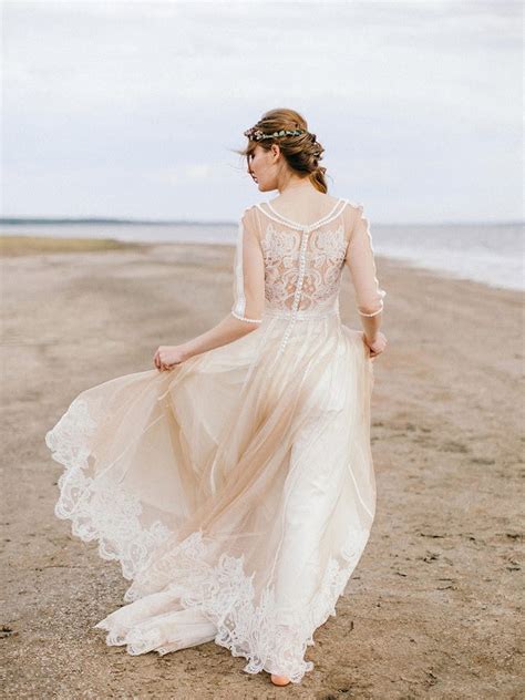 Nude Wedding Dress Bohemian Wedding Dress Boho Wedding Etsy