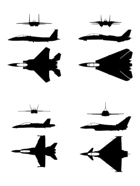 Premium Vector Vector Silhouette Fighter Jet With Top Side Front View