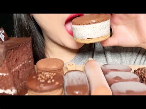 ASMR Chocolate Ice Crram Cake And Biscuits Eating Sounds No Talking