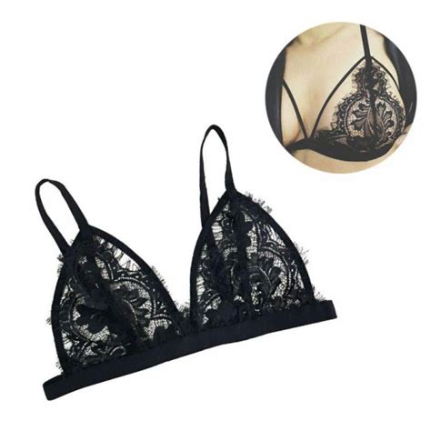 Saient Sexy Bustier Crop Mesh Bra Women Floral Sheer Hollose Out Lace Triangle Bralette