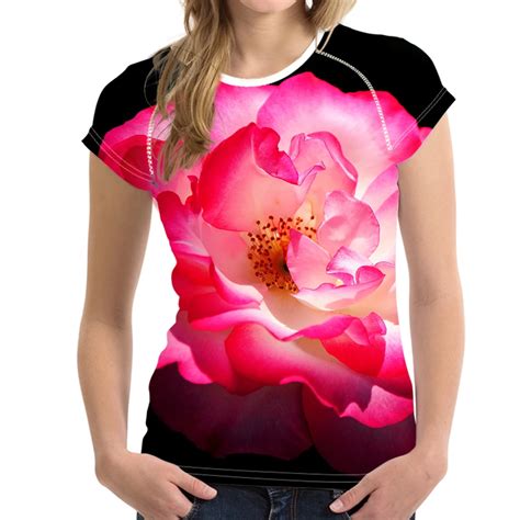 Forudesigns Summer Flower T Shirt 3d Floral Pink Tee Shirts For Women Girls T Shirts Female