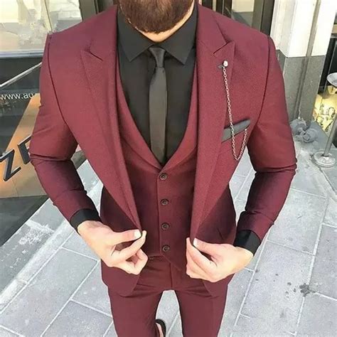 Traje Burdeos Ajustado Para Hombre Esmoquin Para Novio O Novia Con