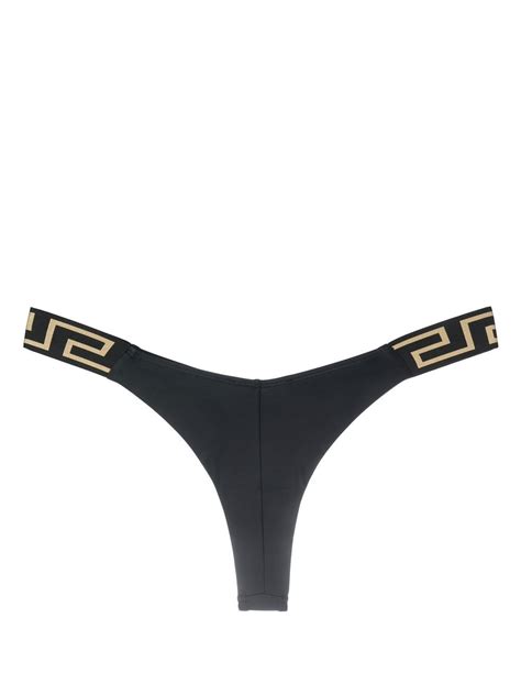 Versace Greca Thong Bikini Bottoms In Black ModeSens