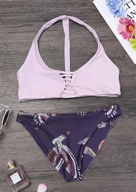 Birds Printed Hollow Out Sexy Bikini Set Fairyseason