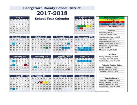 2017 - 2018 School Calendar | Georgetown County School District ...