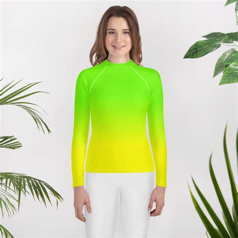 Neon Lime Green And Yellow Youth Rash Guard Girls Rash Etsy