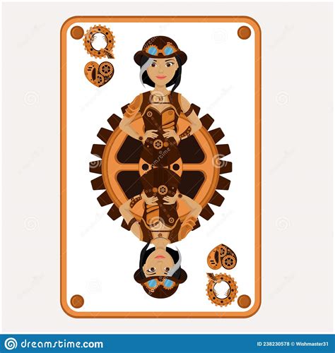 The Queen Of Hearts Card In Steampunk Style Vector Illustration Of Board Games Stock Vector