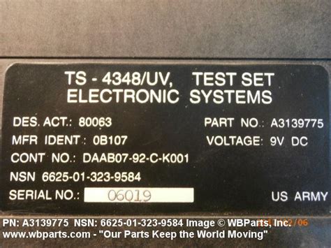 6625 01 323 9584 Electronic Systems Test Set Wbparts