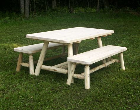 6 White Cedar Unstained Cabin Table W Detached Benches