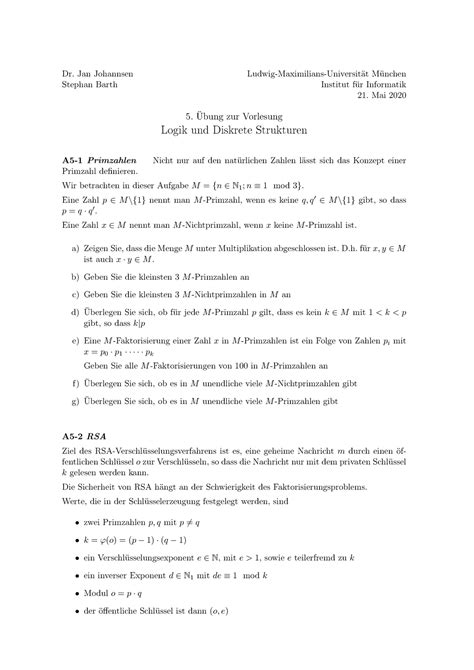 LDS Übungsblatt 05 Logik und Diskrete Strukturen LMU Studocu