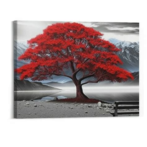 ONETECH Black and White Red Tree Wall Art Canvas Print Picture Large ...