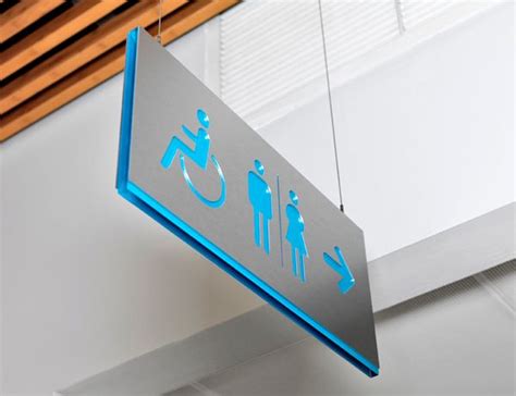 ADA Compliance Signage Design: Blue and Silver Metal Cutout