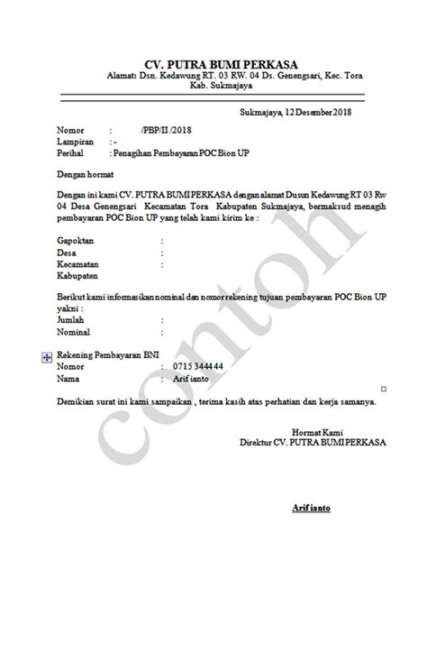 Abizar Al Khalifi Suwarno Contoh Surat Penagihan