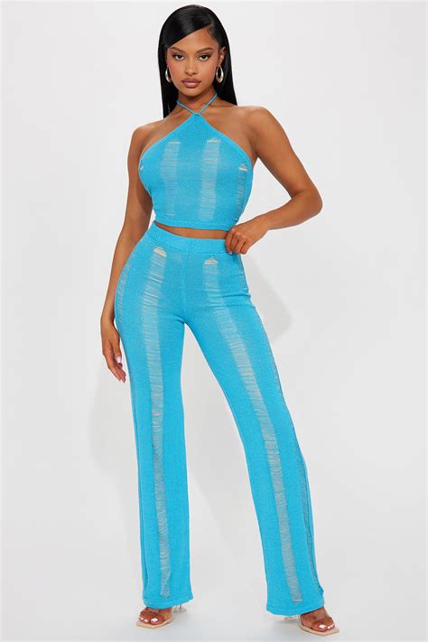 Larisa Distressed Pant Set Aqua Fashion Nova Matching Sets Fashion Nova