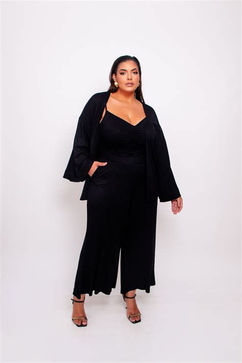 Conjunto Plus Size Feminino Calça Pantalona Top E Kimono Ana Maya