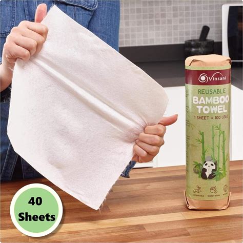 Vinsani Washable Bamboo Kitchen Paper Towels Roll 40 Sheets