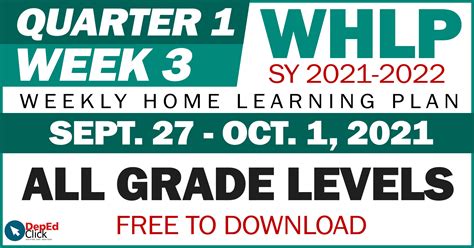 Updated Weekly Home Learning Plan Whlp Quarter Week All Grade