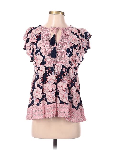 Knox Rose 100 Rayon Floral Pink Short Sleeve Blouse Size S 36 Off