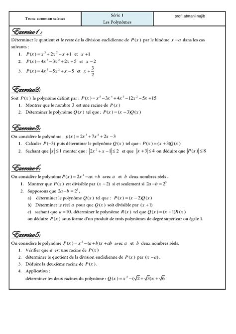 Les polynômes Exercices non corrigés 2 AlloSchool