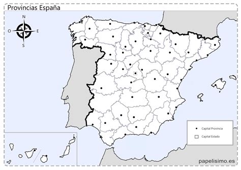 Mapa De Espana Provincias Mudo Con Capitales Papelisimo