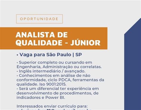 Networking Conhecimento e Oportunidades Vaga ANALISTA DE QUALIDADE JÚNIOR