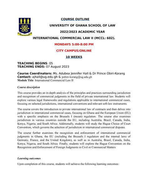 Course Outline Icl Ii Course Outline University Of Ghana School Of Law 20222023 Academic