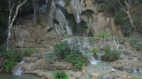 Waterfall Kuang Si Luang Prabang Lao Stock Video Pond