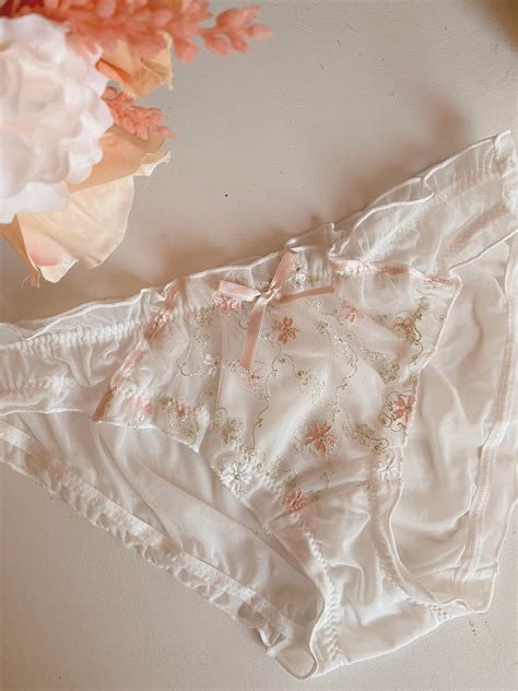 Floral Pink White Lace Embroidered Lingerie Sexy Cute Romantic Etsy