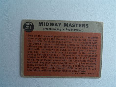 Card Baseball Topps Midway Masters F Bolling R Mcmillan