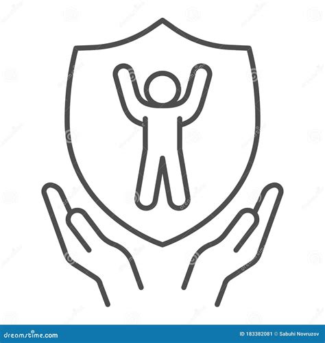 Child Protection Shield In Human Hands Thin Line Icon 1st June