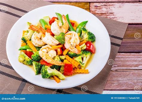 Stir Fried Mixed Vegetables With Shrimp Stock Image Image Of