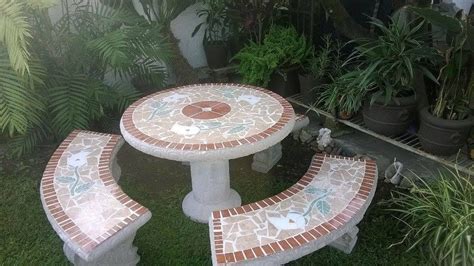 Juego De Mesa Y Bancas De Concreto Para Jardin Flores Dec Mercadolibre