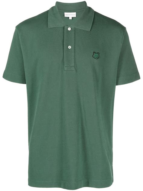 Maison Kitsuné Piqué logo appliqué Polo Shirt Green FARFETCH