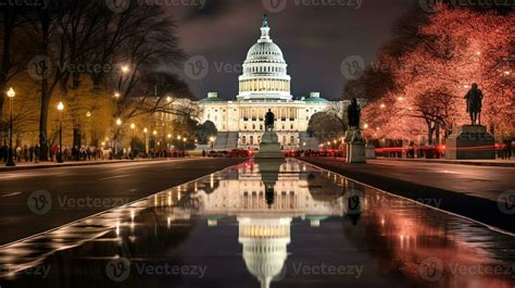 Night view of United States Capitol. Generative AI 32977685 Stock Photo ...