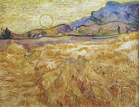 Wheat Field With Reaper And Sun Painting By Vincent Van Gogh Pixels