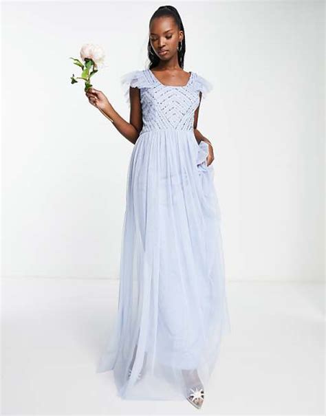 Frock And Frill Bridesmaid Floaty Maxi Dress In Blue Asos