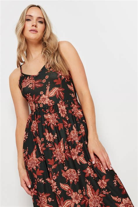 Lts Tall Women S Black Red Paisley Print Strappy Maxi Dress Long