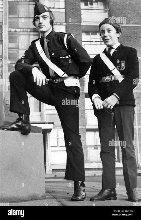 Two Boys Brigade members showing off the new uniforms Stock Photo - Alamy